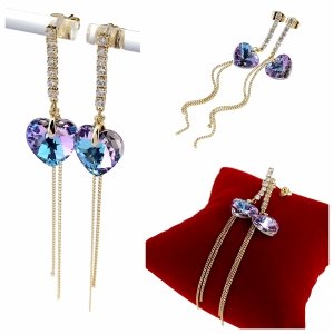 2459c Kolczyki złote pozłacane Austrian Crystal wiszące 14K cyrkonie Xuping serce
