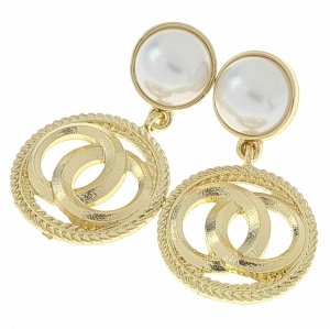 1554 Złote kolczyki wiszące eleganckie perły