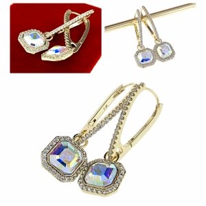 3720b Kolczyki złote pozłacane cyrkonie wiszące 14K Xuping Austrian Crystal