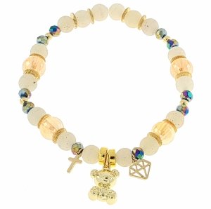 2326L Bransoletka kamień stal chirurgiczna na gumce jubilerskiej miś