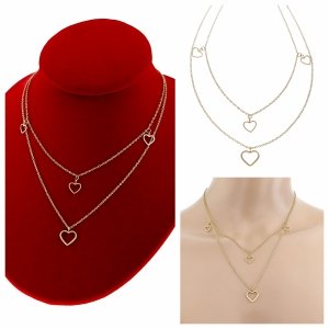 3947 Złoty łańcuszek podwójny stal chirurgiczna 40-45+5cm celebrytka naszyjnik serce