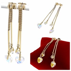 4744 Kolczyki złote pozłacane Austrian Crystal wiszące 14K cyrkonie Xuping serce