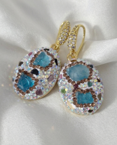 4273 Kolczyki złote kamień Topaz pozłacane 14K kamień naturalny wiszące