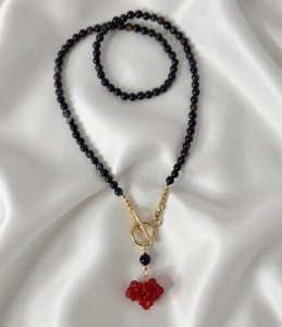 2331g Naszyjnik turmalin kamień naturalny 43cm stal chirurgiczna nierdzewna 