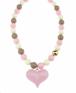 1172d Złoty naszyjnik 46+5cm stal chirurgiczna koraliki akrylowe serce 