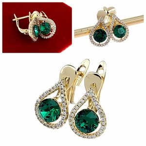 2848 Kolczyki złote Austrian Crystal pozłacane wiszące 14K cyrkonie 