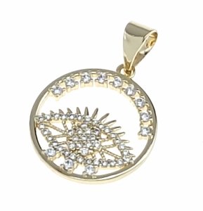 3726g Złota zawieszka błyszcząca pozłacana 14k cyrkonie oko proroka 