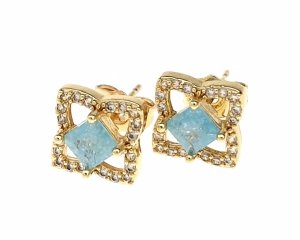 4681 Kolczyki złote pozłacane wtyczki 14K cyrkonie 