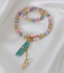 3894 Naszyjnik jadeit kamień naturalny 60cm stal chirurgiczna nierdzewna 