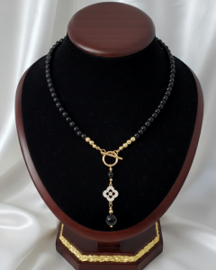 1940c Naszyjnik turmalin kamień naturalny 45cm stal chirurgiczna nierdzewna naszyjnik