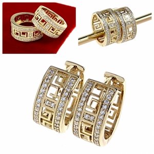 3526 Kolczyki złote pozłacane wiszące 14K Xuping cyrkonie wzór grecki