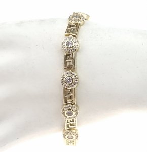 0265 Bransoletka złota pozłacana 17,5+2,5cm 14k cyrkonie wzór grecki 