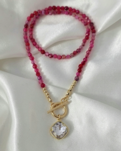 3736j Naszyjnik agat kamień naturalny 40cm stal chirurgiczna nierdzewna 