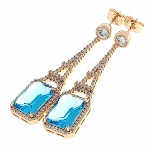 2543 Złote kolczyki pozłacane cyrkonie 18k Xuping wiszące 