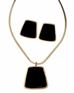 br44 Komplet kolczyki, naszyjnik 45+5cm, pierścionek złoty stal chirurgiczna 316L 