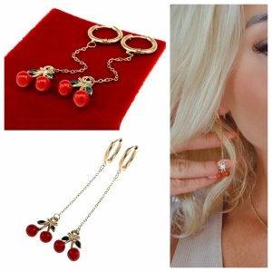 4237 Kolczyki złote stal chirurgiczna 316L nierdzewna wiszące wiśnie