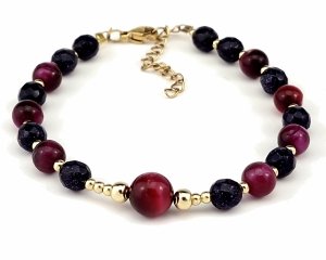 1202L Bransoletka złota 18+5 stal chirurgiczna 316L nierdzewna kamień naturalny noc Kairu tygrysie oko