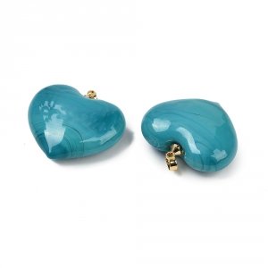 sz27 Zawieszka lampwork ręcznie robiona serce turkusowe 