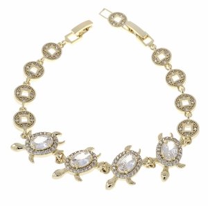 4479 Bransoletka elegancka złota 17+2cm pozłacana 14k cyrkonie żółw