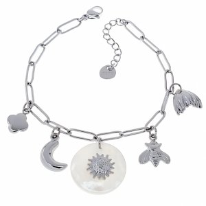 1746a Bransoletka srebrna 17+3 stal chirurgiczna 316L nierdzewna masa perłowa lato plaża wakacje 