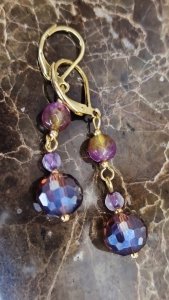 1221b Kolczyki złote ametyst jadeit kamień naturalny stal chirurgiczna wiszące 