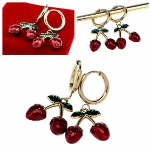 0385 Kolczyki złote stal chirurgiczna 316L nierdzewna wiszące truskawki