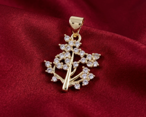 1916b Złota zawieszka błyszcząca pozłacana 14k drzewko szczęścia