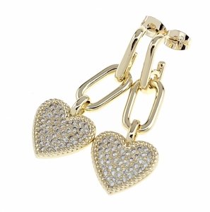 1844 Kolczyki złote pozłacane wiszące 14K cyrkonie serce