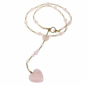 1919L Naszyjnik kwarc różowy kamień naturalny 58cm stal chirurgiczna nierdzewna naszyjnik