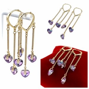 1258 Kolczyki złote pozłacane Austrian Crystal wiszące 14K cyrkonie Xuping 