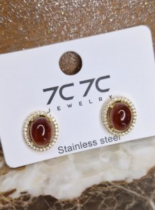 3722j Kolczyki złote stal chirurgiczna 316L nierdzewna czekoladowe bursztynowe