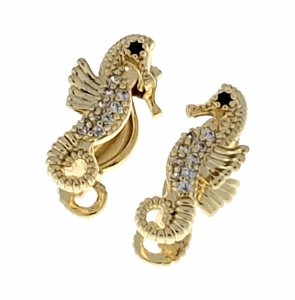 0209 Kolczyki złote pozłacane wiszące 14K konik morski 