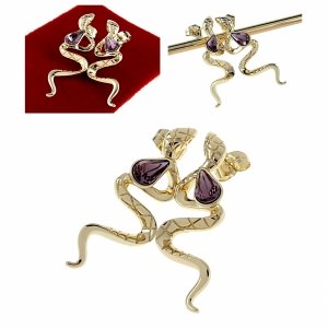 719 Kolczyki złote pozłacane cyrkonie wiszące 14K Xuping Austrian Crystal żmija