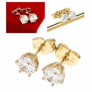 3267 Kolczyki złote pozłacane cyrkonie wtyczki 14K Xuping 6mm 