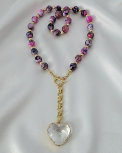 1934b Naszyjnik agat kamień naturalny 44cm stal chirurgiczna nierdzewna naszyjnik