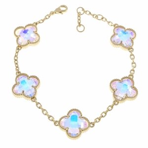 1971 Bransoletka elegancka złota 19+2cm pozłacana 14k cyrkonie koniczyna marokańska