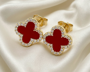 3610 Kolczyki złote stal chirurgiczna 316L wtyczki stal nierdzewna koniczyna marokańska