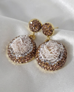 1847L Kolczyki złote kamień naturalny róża pustyni pozłacane 14k wiszące