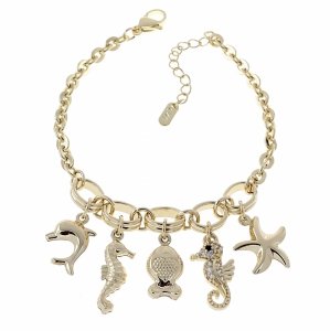 1879 Bransoletka elegancka złota 18+3cm pozłacana 14k konik morski rozgwiazda