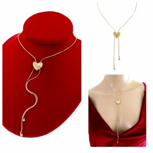 2525a Złoty łańcuszek naszyjnik 70cm stal chirurgiczna 316L regulacja serce