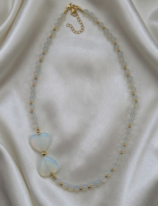 691k Naszyjnik opal kamień naturalny 46+5cm stal chirurgiczna nierdzewna 