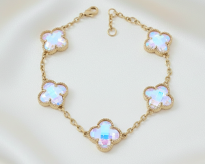 3903 Bransoletka elegancka złota 19+2cm pozłacana 14k cyrkonie koniczyna marokańska