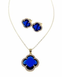 op349 Komplet złoty pozłacany 14k kolczyki, łańcuszek 45+5cm koniczyna marokańska