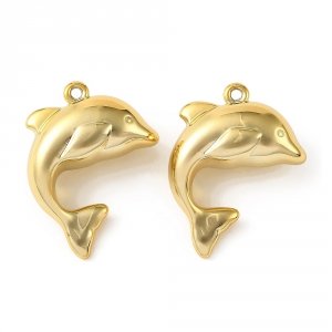 090b Złota zawieszka błyszcząca pozłacana 14k delfin