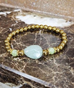 3732a Bransoletka naturalny kamień awenturyn, hematyt na gumce jubilerskiej 