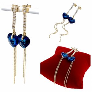 3010 Kolczyki złote pozłacane Austrian Crystal wiszące 14K cyrkonie Xuping serce