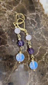 1923i Kolczyki złote ametyst opal kwarc kamień naturalny stal chirurgiczna wiszące 