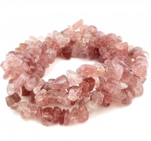 op89 Kwarc truskawkowy kamień naturalny sieczka drobna 4-8mm sznur 82cm