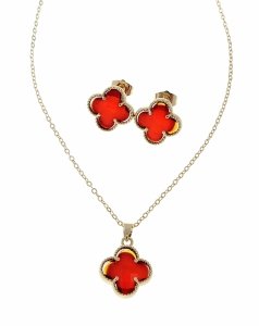 3743 Komplet złoty pozłacany 14k kolczyki, łańcuszek 45+5cm koniczyna marokańska