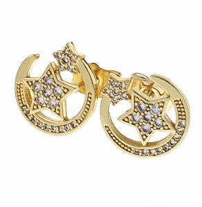 391 Kolczyki złote pozłacane wiszące 14K księżyc gwiazda